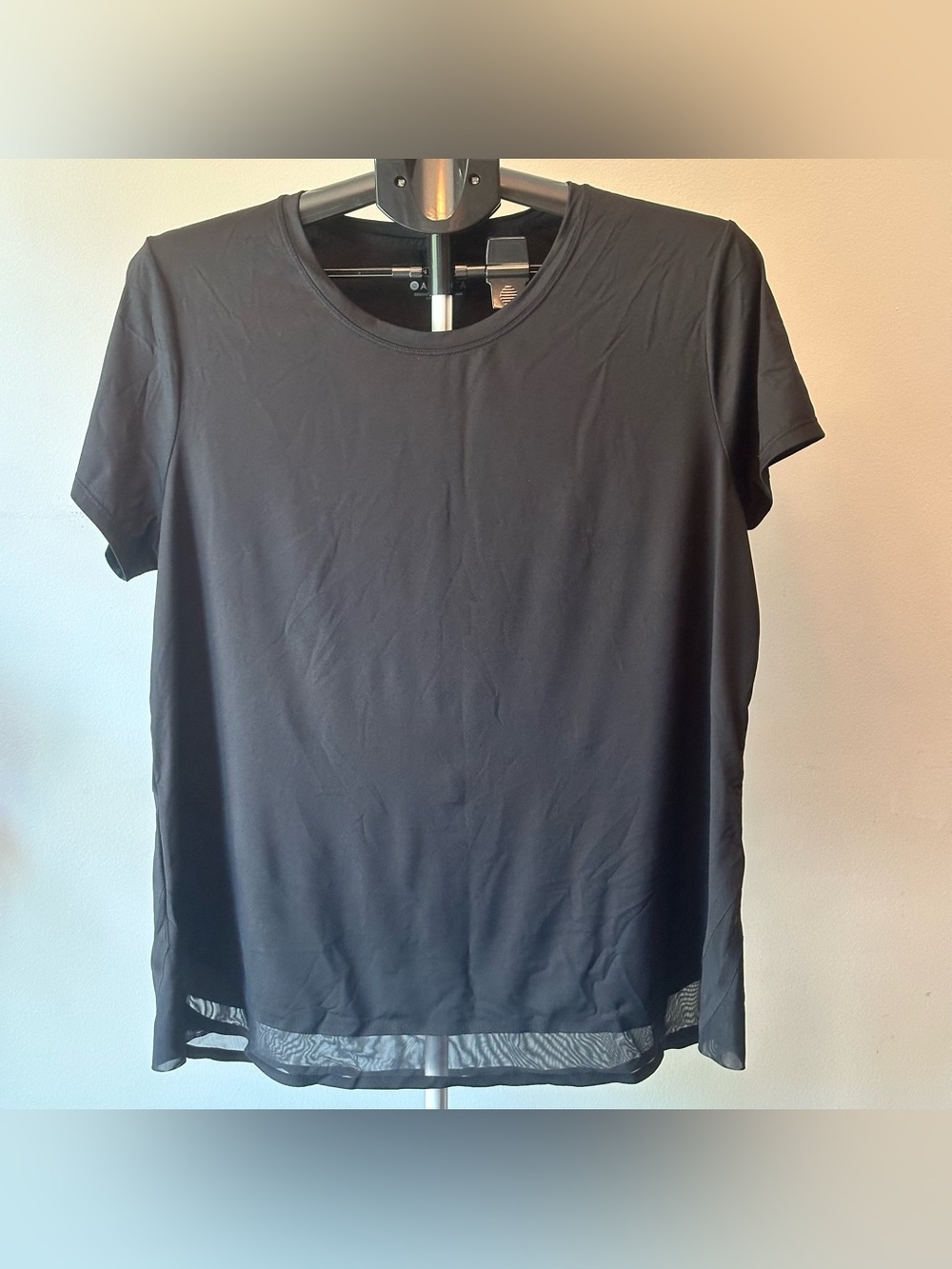 Athleta Black Short-Sleeve Crew Tee with Mesh Hem Detail